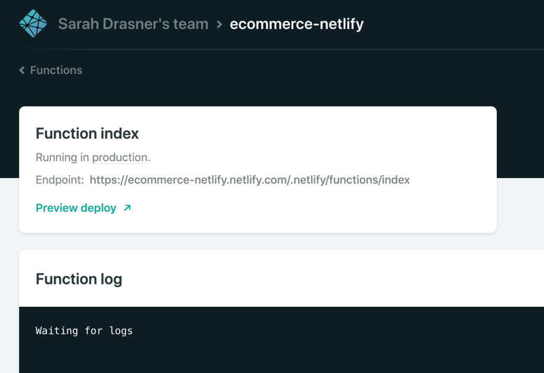 netlify function in the dashboard