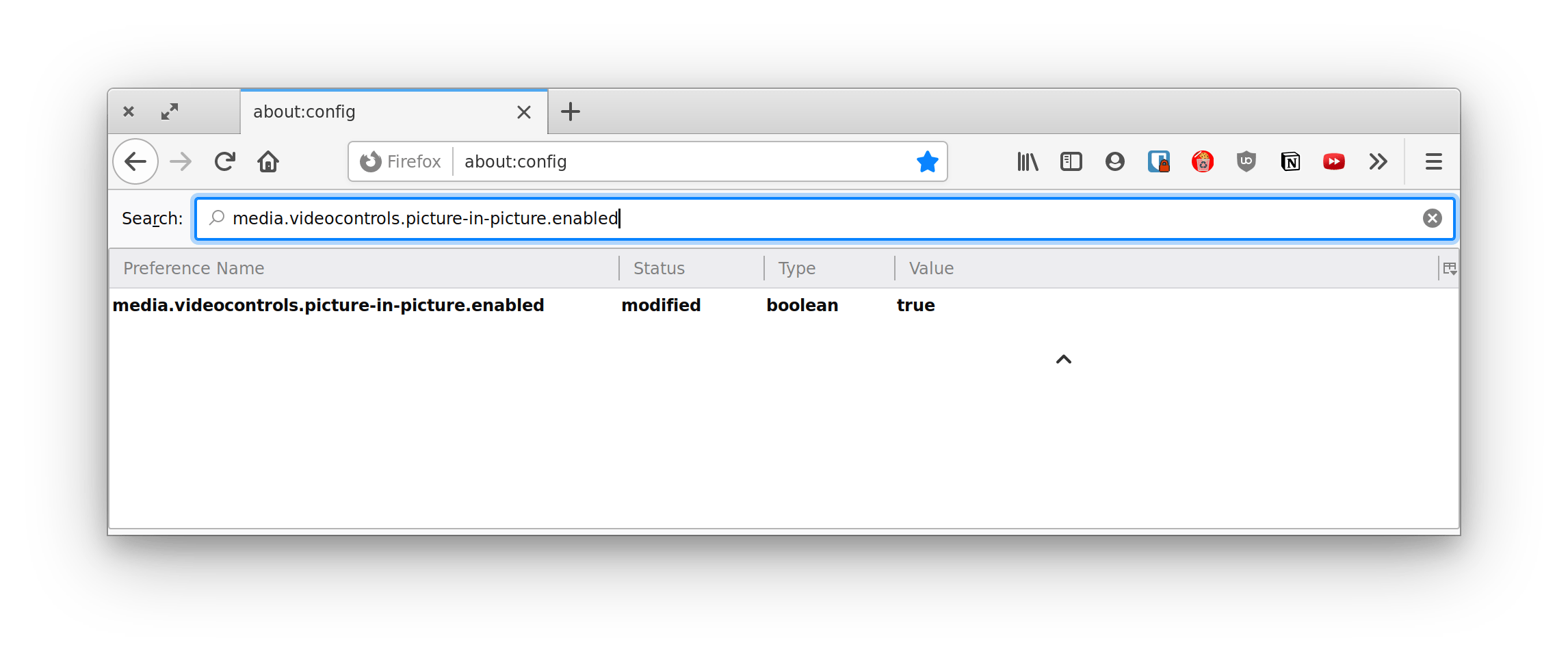 Showing the Firefox settings that enable picture-in-picture.