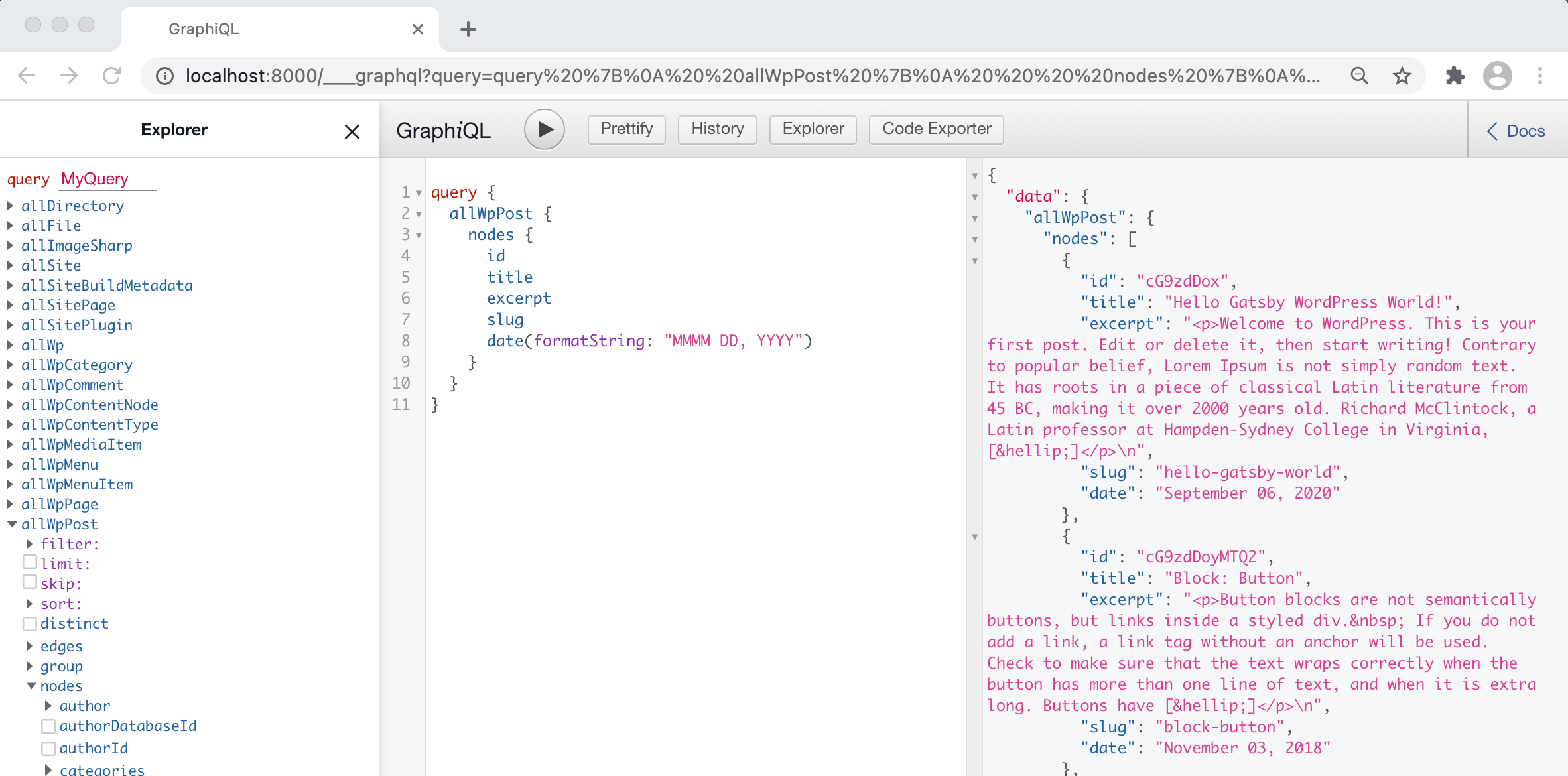 The three-panel GraphiQL UI.