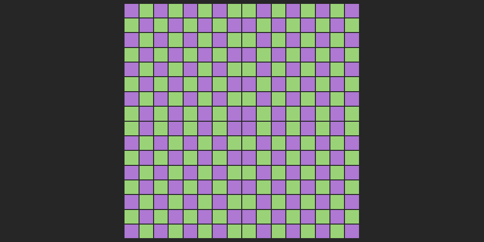 Screenshot showing a 16x16 grid where each tile is either lime or purple.