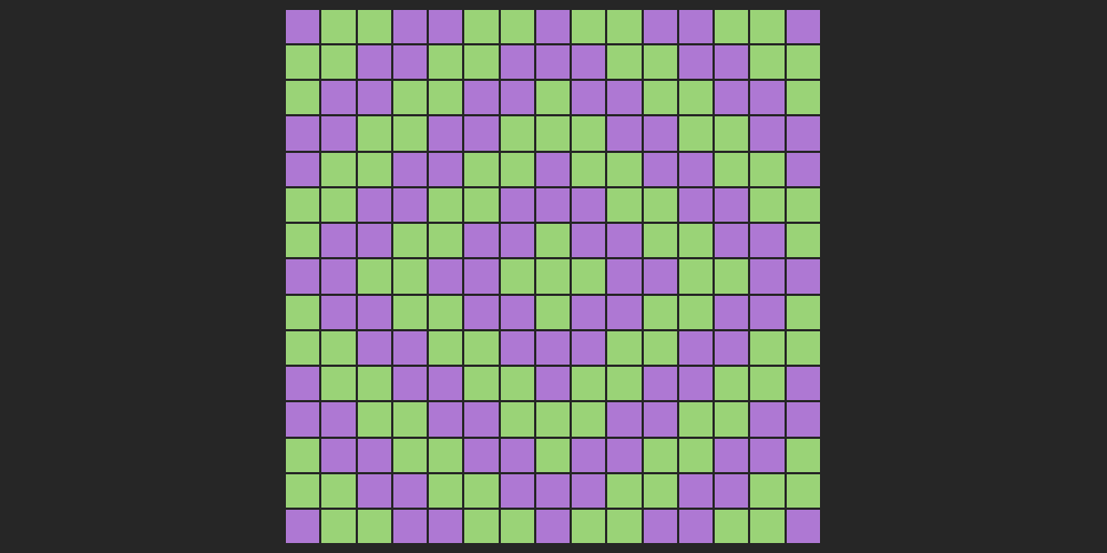 Screenshot showing a 16x16 grid where each tile is either lime or purple.