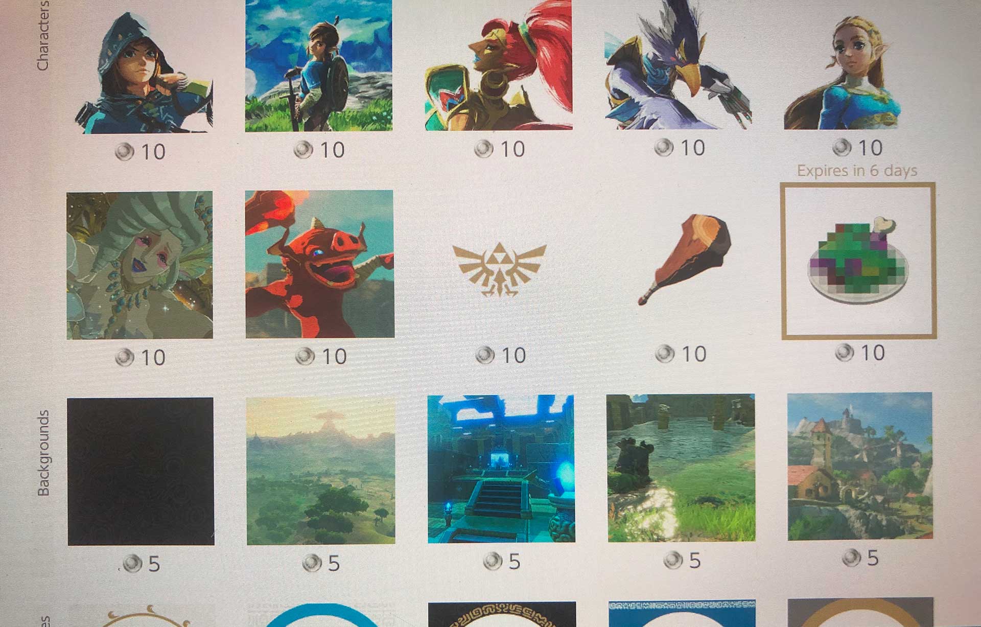 Breath of the Wild player icons on Nintendo Switch