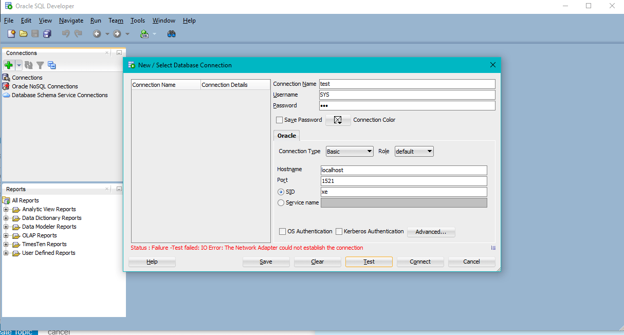 Ошибка oracle the network adapter could not establish the connection