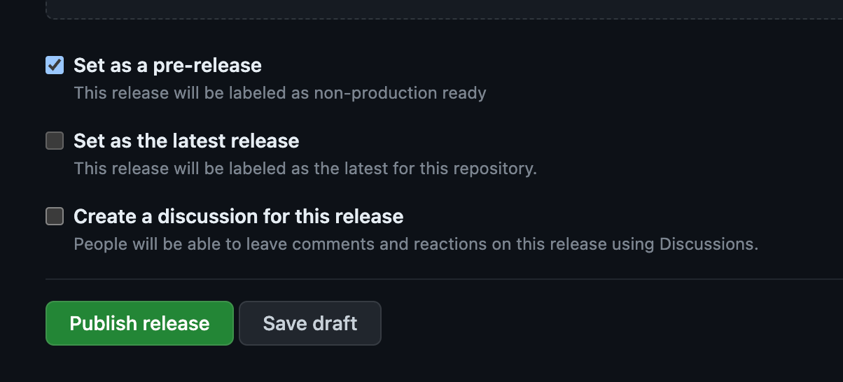 Publishing the release checkboxes for an RC