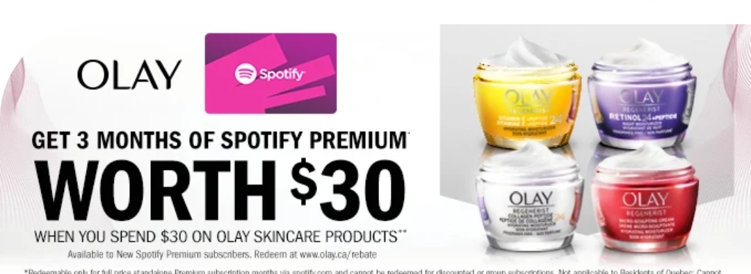 Get 3 Months Of Spotify Premium When You Buy Olay Skincare Products Discounts And Savings Canada