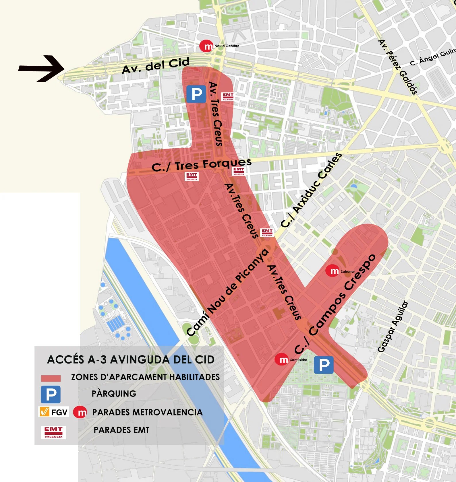El centre urbà quedarà tancat al pas de vehicles a partir de les 15:00 del dia 16 a València 1 0314 Estacionament Falles A-3