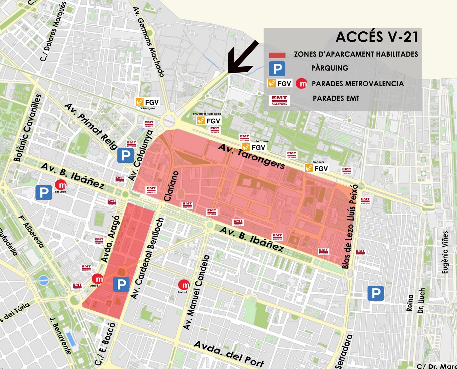 El centre urbà quedarà tancat al pas de vehicles a partir de les 15:00 del dia 16 a València 3 0314 Estacionament Falles V-21