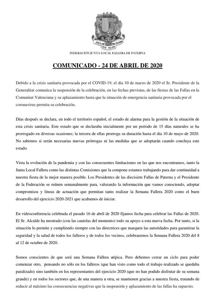 Paterna celebrará sus Fallas 2020 en octubre 1 94304708 3013729922043159 3598372266863230976 o