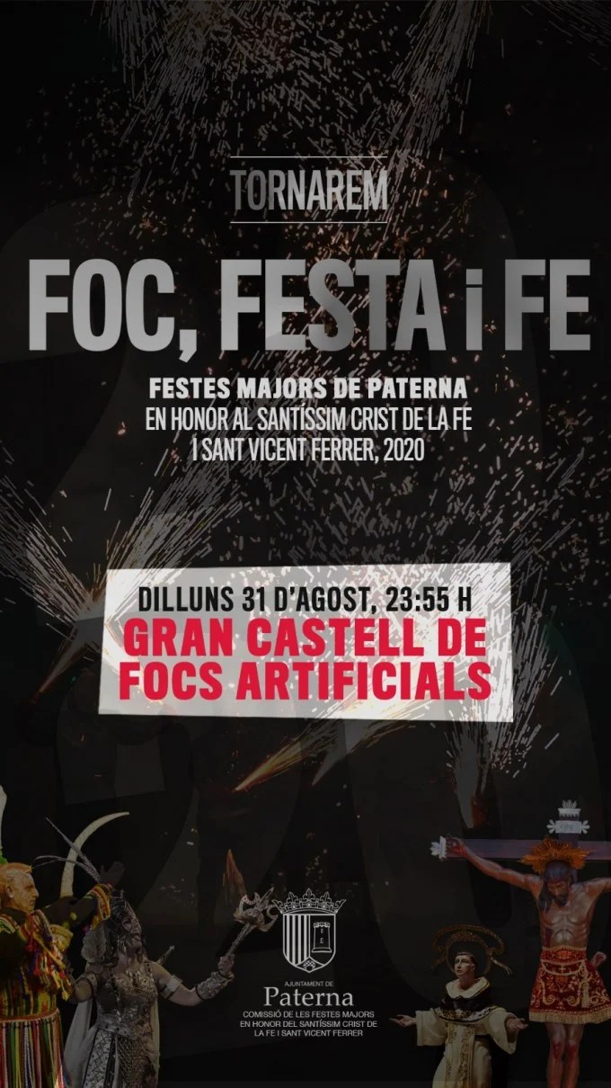 Paterna se iluminará con un castillo de fuegos artificiales para celebrar la festividad del Santísimo Cristo de la Fe 1 Cartel Castillo Fuegos Artificiales