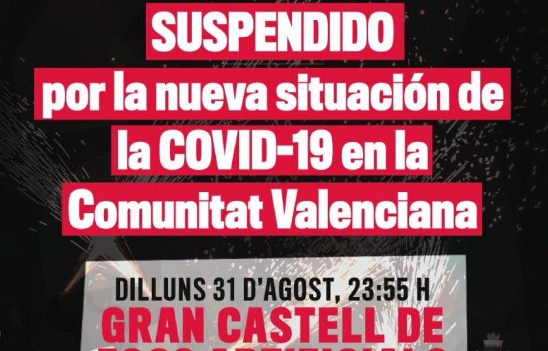 Paterna suspende el Castillo de Fuegos Artificiales por la situación actual de la COVID-19 en la Comunitat Valenciana