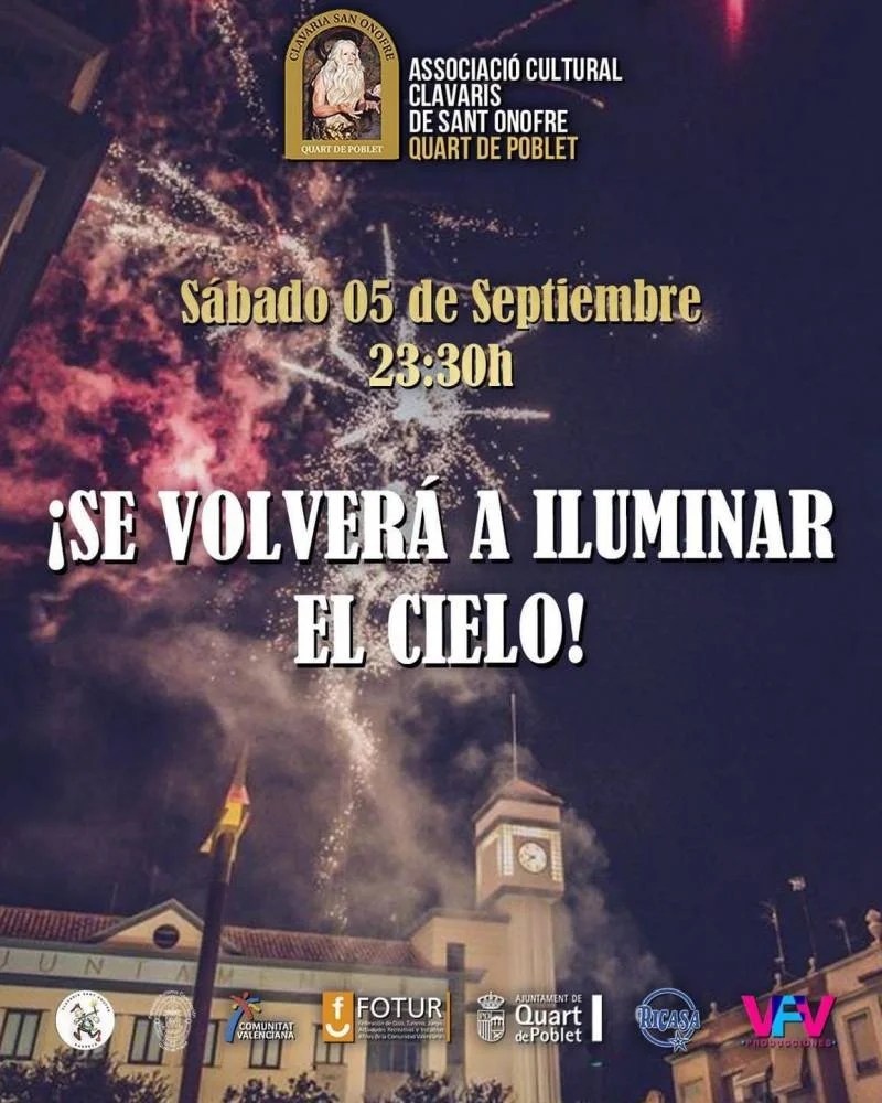 Un castillo de fuegos artificiales iluminará el cielo de Quart en la fiesta de San Onofre