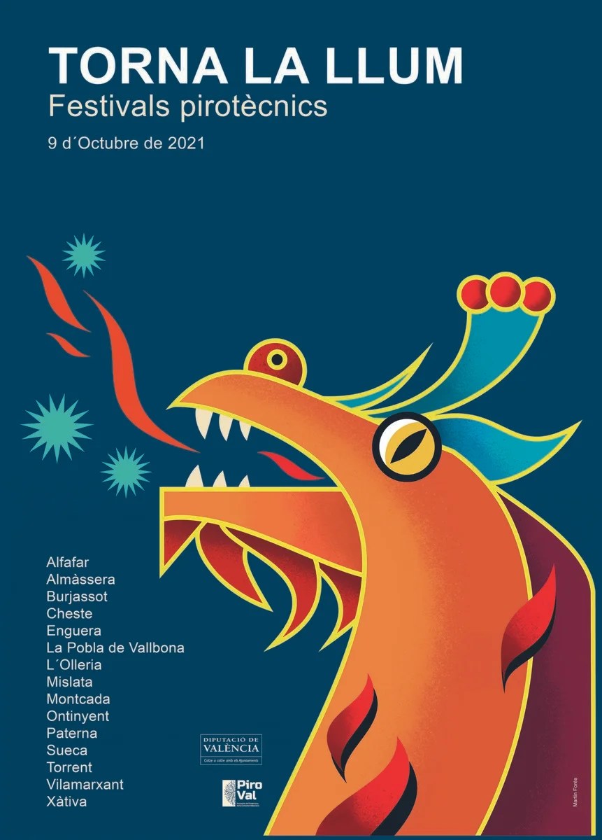 La Diputació i Piroval oferiran espectacles pirotècnics en 15 municipis en la festa del 9 d’Octubre 3 Cartel Torna la Llum 2021 con pueblos 1
