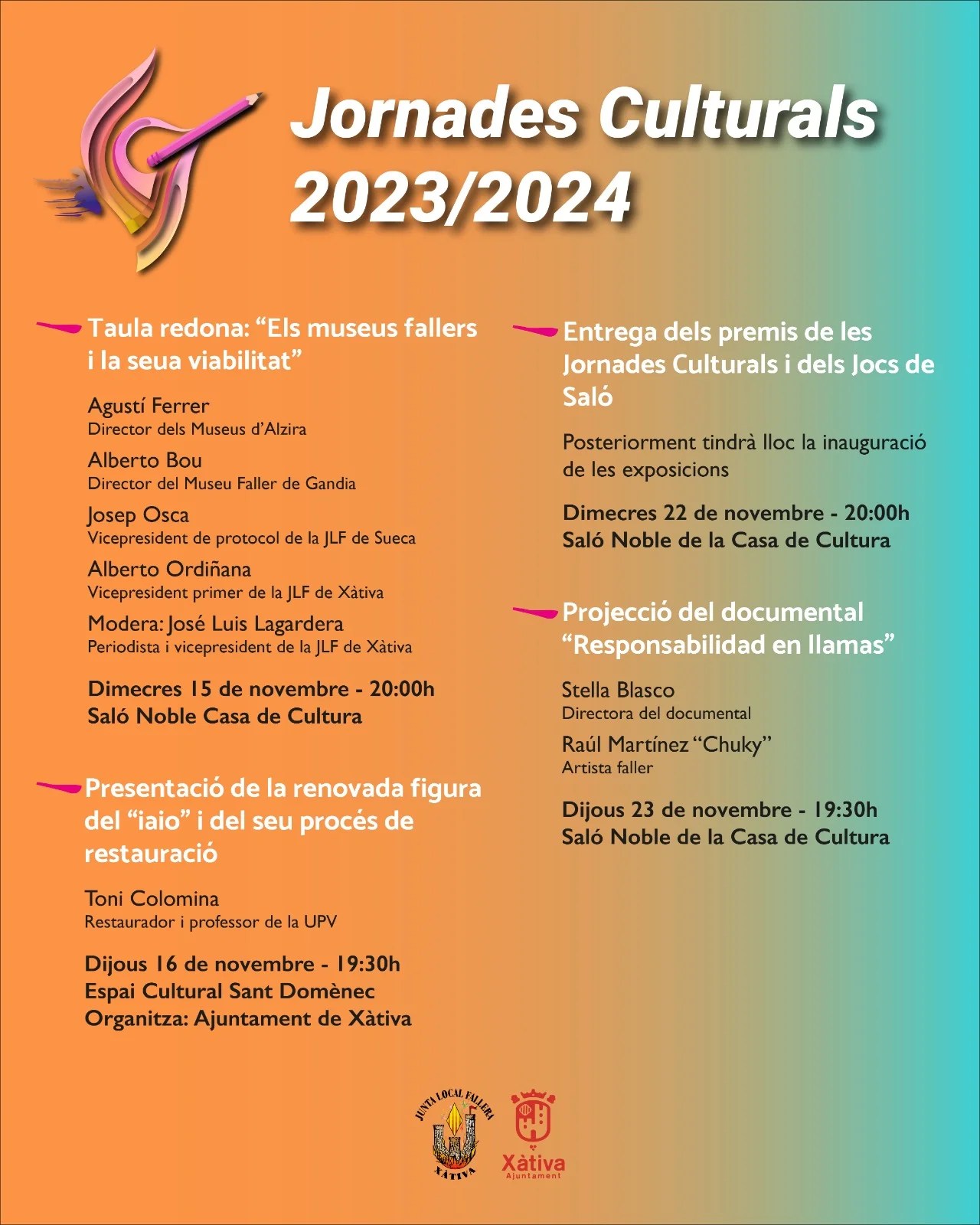 La Junta Local Fallera de Xàtiva organiza una serie de actividades con motivo de sus Jornadas Culturales 2 Jornades culturals 2023 2024