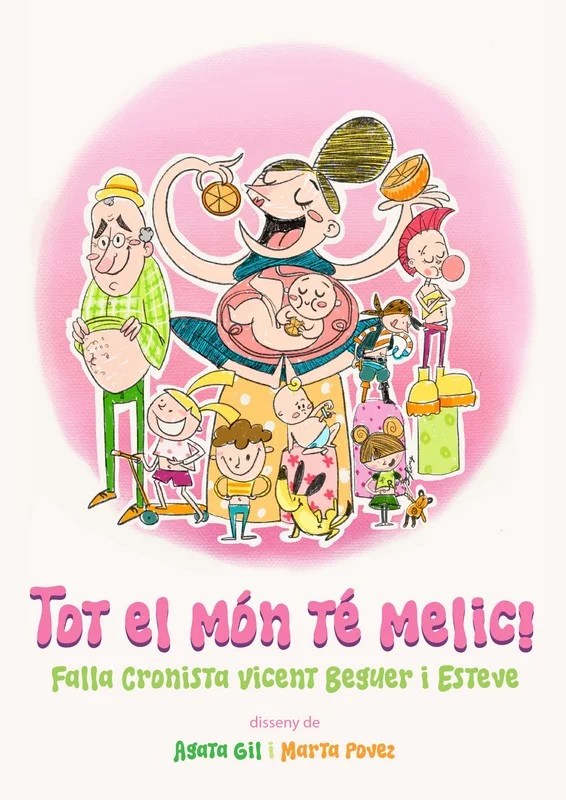 La Falla Cronista presenta sus bocetos para las Fallas 2026 3 Boceto de la falla infantil “Tot el món té melic” de Marta Povez y Ágata Gil.