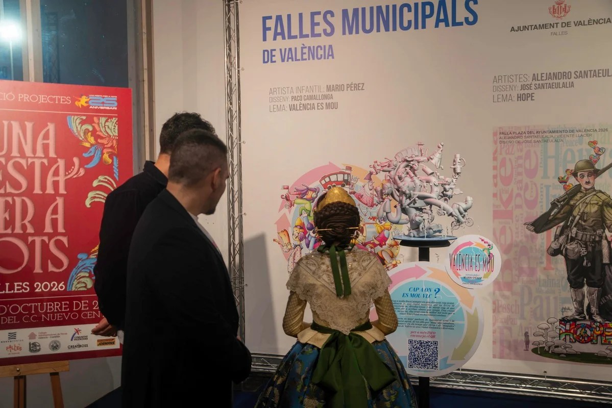 Fallas de Valencia: Así fue "Una Festa per a Tots 2026" 7 La Fallera Mayore Infantil de Valencia descubriendo la maqueta de la Falla Infantil Municipal 2026. Foto: Pablo Garcés