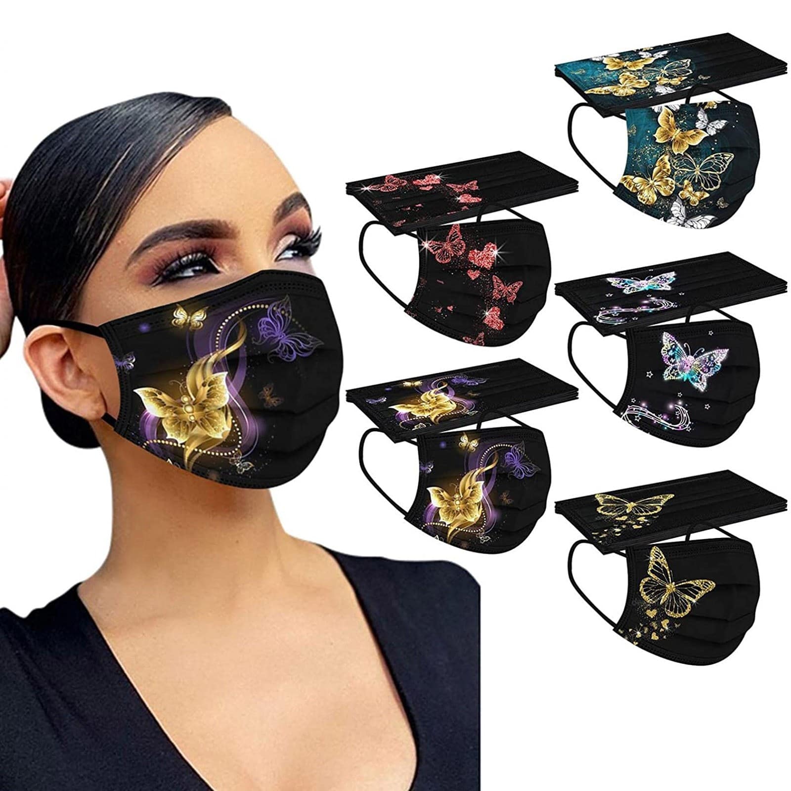 Adult Face Mask. 50pc Disposable Masks Butterflies Mask for Women Fashion Covers Fashion Mouths 3-ply Proteccion Face Masks Halloween Cosplay color: A 50PCS|B 50PCS|C 50PCS|D 50PCS|E 50PCS|F 50PCS Face Masks For Adults New Arrivals Protection Against COVID-19 Best Sellers
