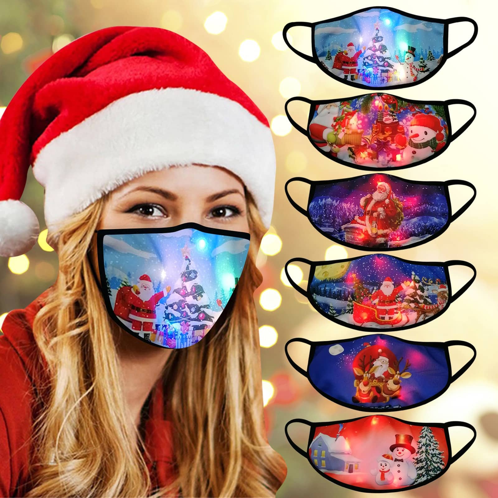 Christmas face Mask. Led Light Up Mask Glowing Christmas Mask Luminous Dust Mask Color Lights Party Rave Mask For Christmas Masquerade Men And Women color: A|B|C|D|E|F|mask bag Face Masks For Adults New Arrivals Protection Against COVID-19 Face Masks