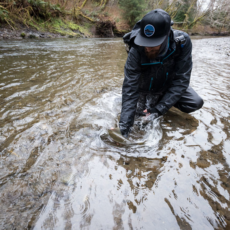 DRYFT Primo long rain jacket in the backcountry