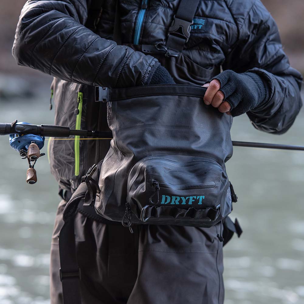 Primo Zip GD Waders and BKCNTRY waterproof hip pack DRYFT