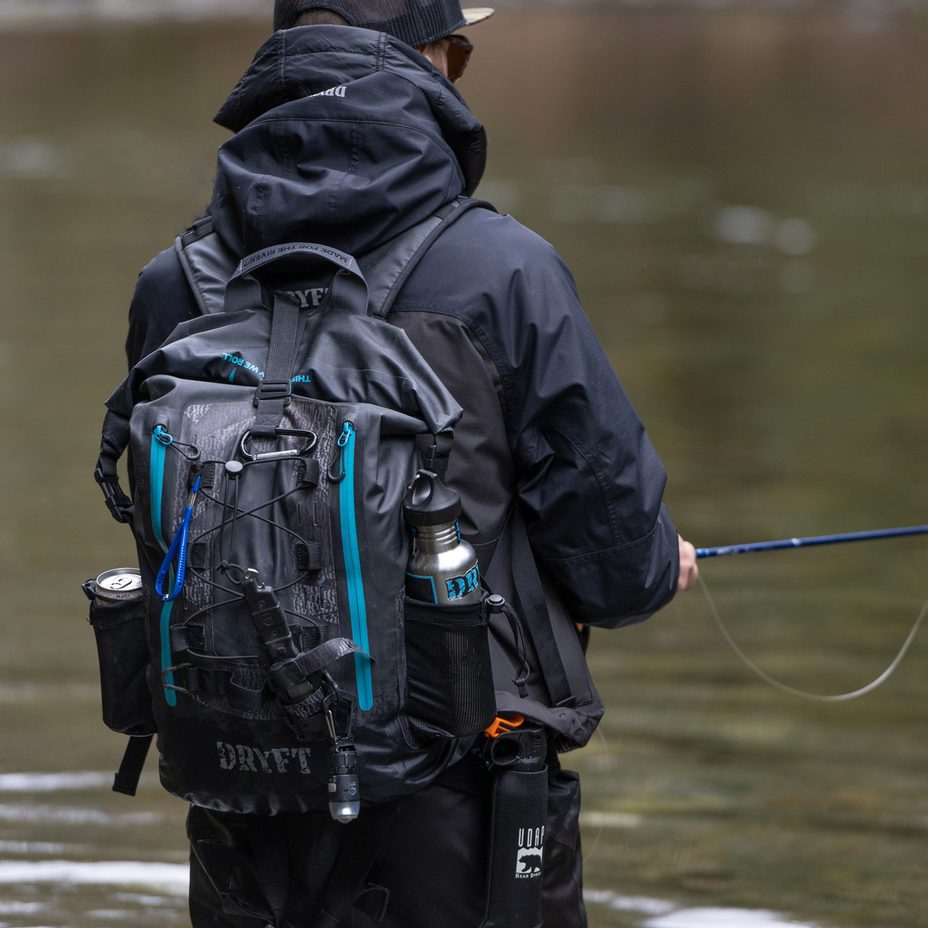 BKCNTRY Backpack with the Buri Utility Knife and Carabiner Light