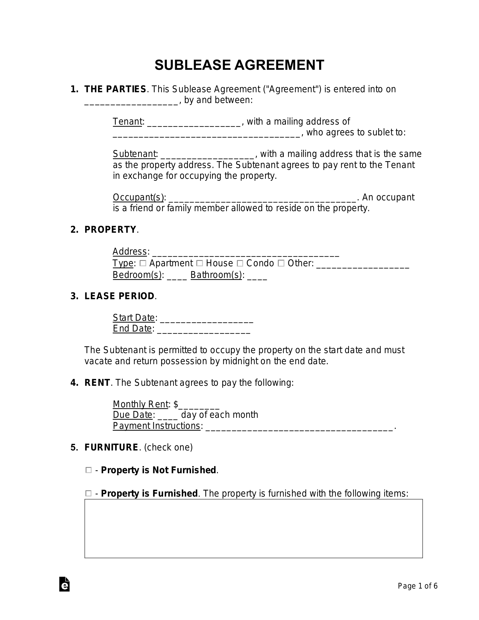 Free Sublease Agreement Template Word Pdf Eforms