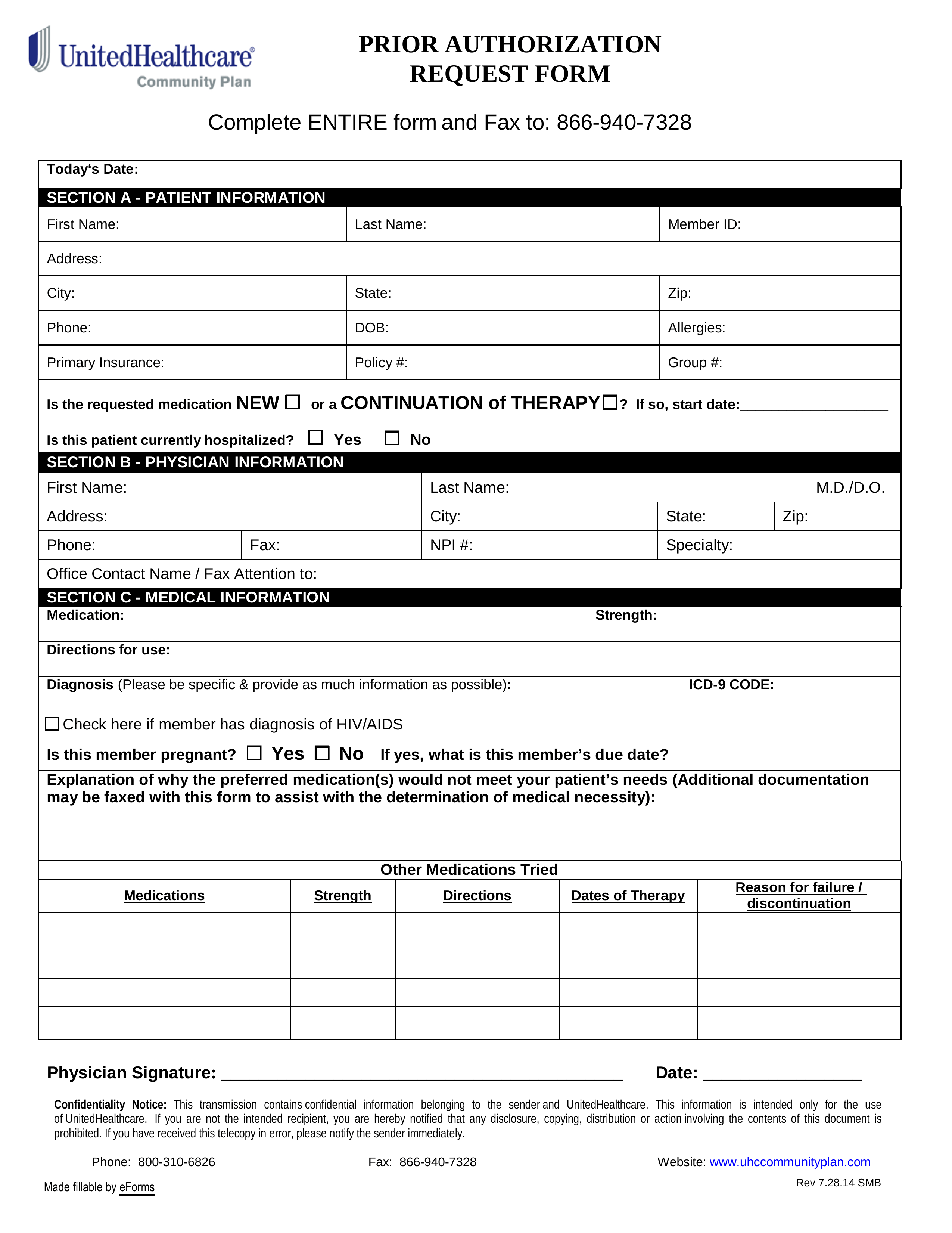 Free Unitedhealthcare Prior Rx Authorization Form Pdf Eforms