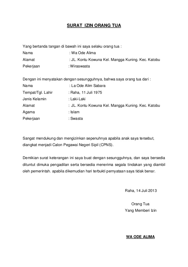 Contoh Surat Izin Menjenguk Orang Tua Sakit