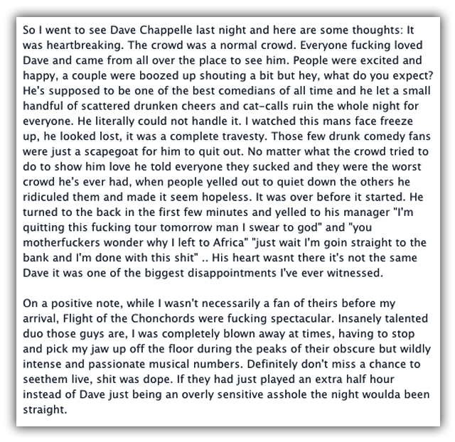 dave chappelle booed off stage in connecticut