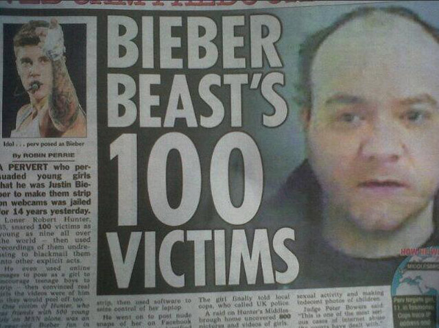 Robert Hunter Impersonates Justin Bieber, Robert Hunter Justin Bieber Fans Strip Naked, Robert Hunter Fans Strip Naked Tricked, Robert Hunter Jail Justin Bieber