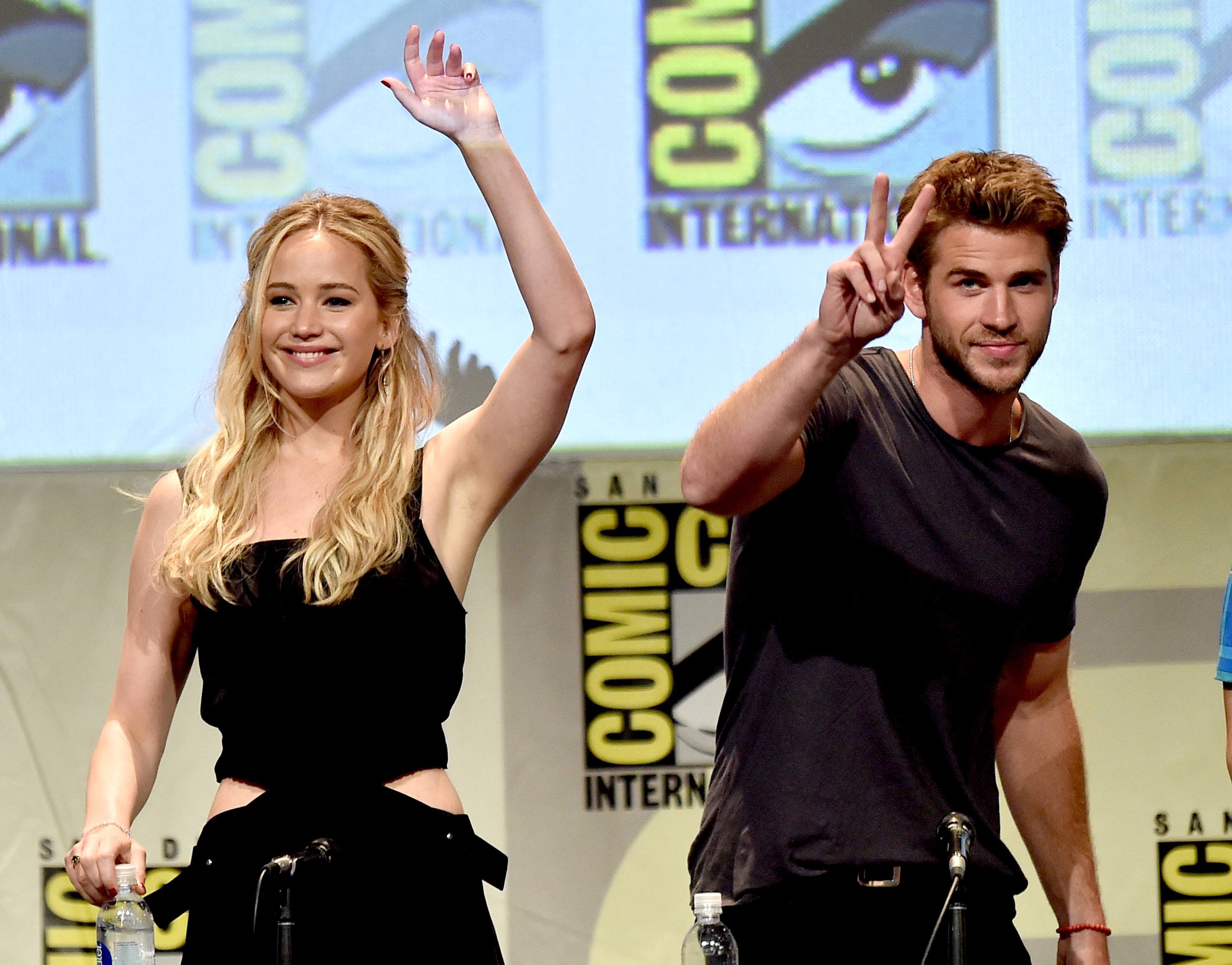 speaks onstage at the "The Hunger Games: Mockingjay Part 2" panel during Comic-Con International 2015 at the San Diego Convention Center on July 9, 2015 in San Diego, California.