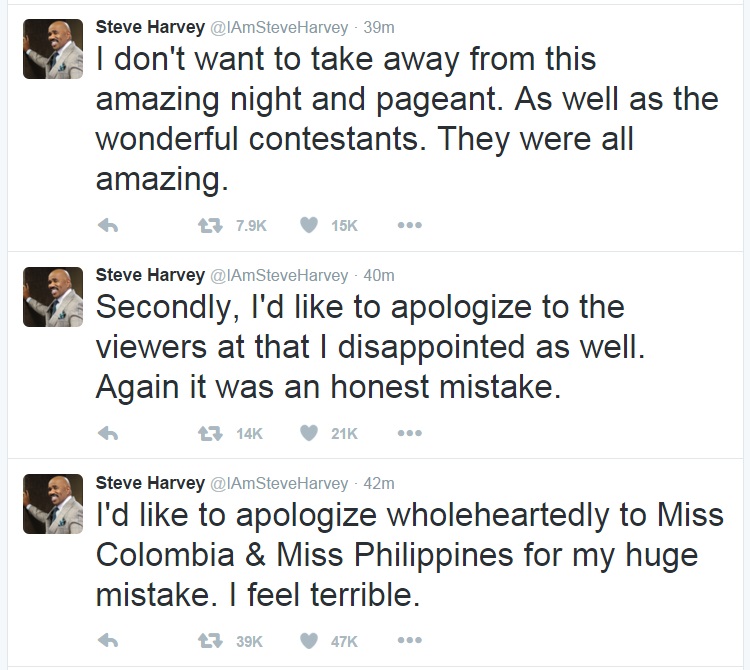 Steve Harvey, Steve Harvey Apologizes, Steve Harvey Miss Universe Apology, Steve Harvey Miss Universe Mistake