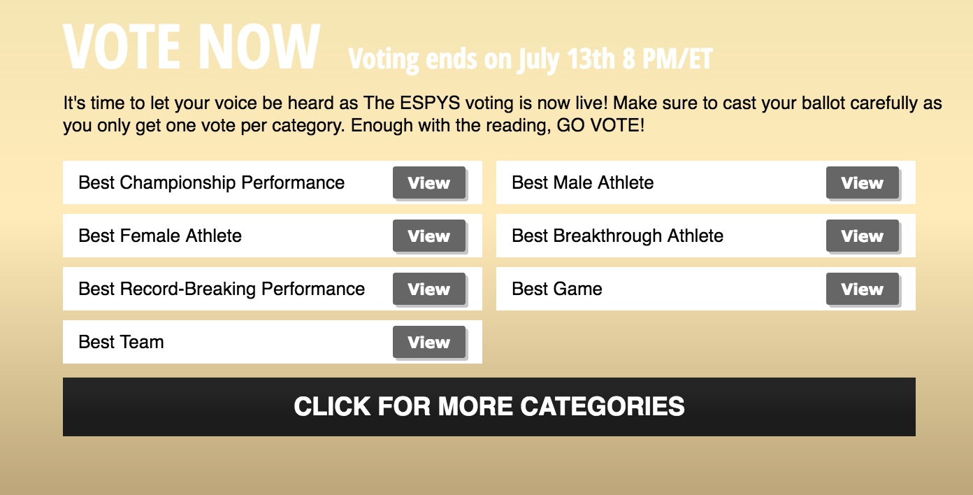 ESPYS 2016 Voting for Nominees, Voting for ESPYS, How to vote for the ESPYS, ESPYS voting, ESPYS Host