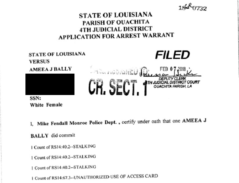 Mia Bally Jared Evans, Mia Bally Arrest Warrant