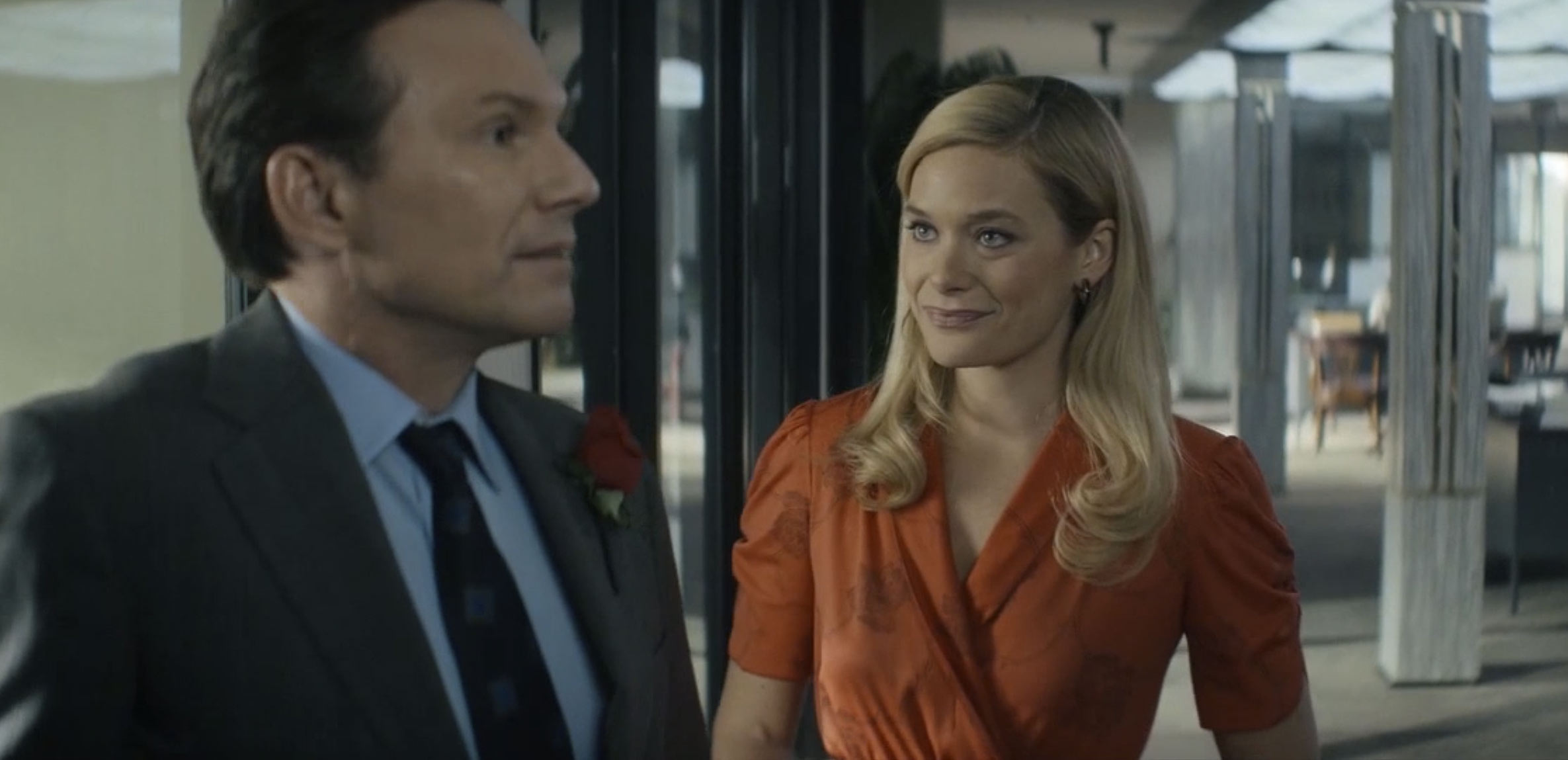 Christian Slater and Rachel Keller in Dirty John