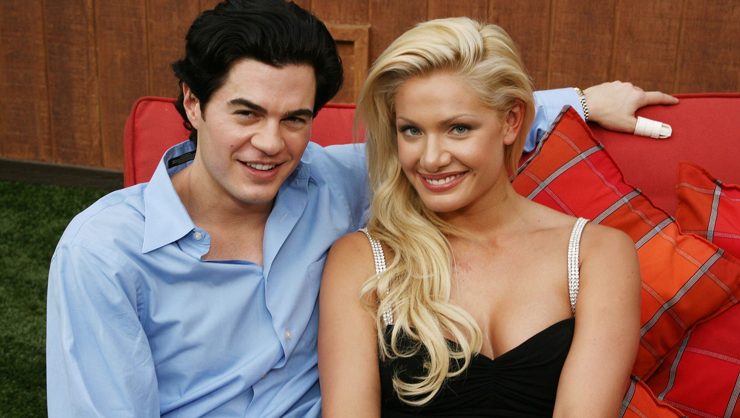 Will Kirby (L) and Janelle Pierzina pose at "Big Brother 7: All-Stars" at CBS Radford on September 12, 2006