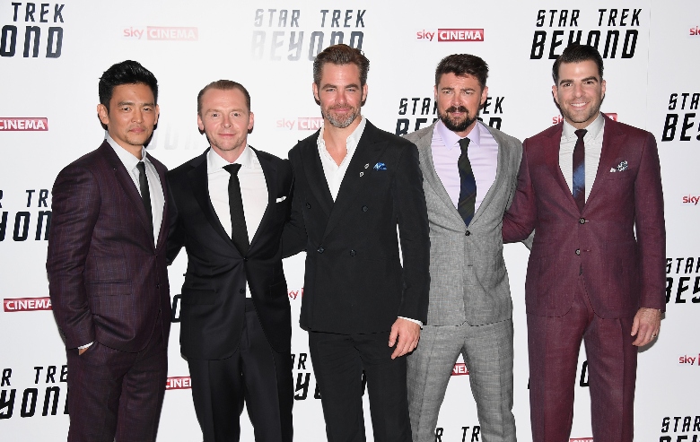 ohn Cho, Simon Pegg, Chris Pine, Karl Urban and Zachary Quinto attend the UK Premiere of Paramount Pictures "Star Trek Beyond"