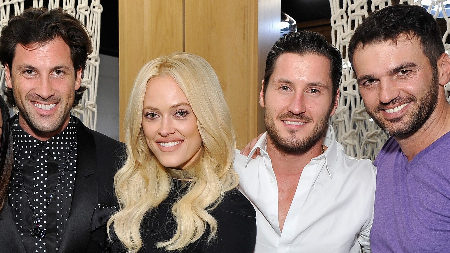 Maksim Chmerkovskiy, Peta Murgatroyd, Val Chmerkovskiy and Tony Dovolani attend the launch of Cantamessa Man with Maksim Chmerkovskiy