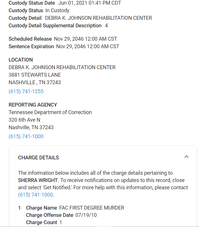 sherra wright prison record