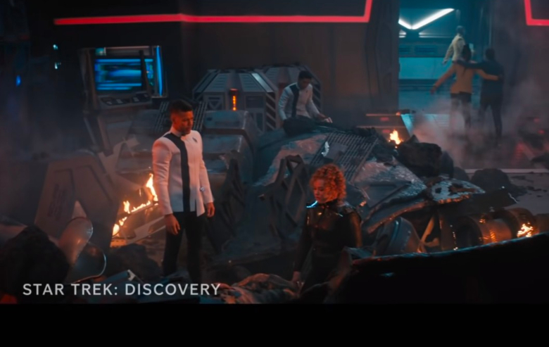 Screenshot from the "Star Trek: Discovery" season 4 trailer in which the bridge of the ship is destroyed