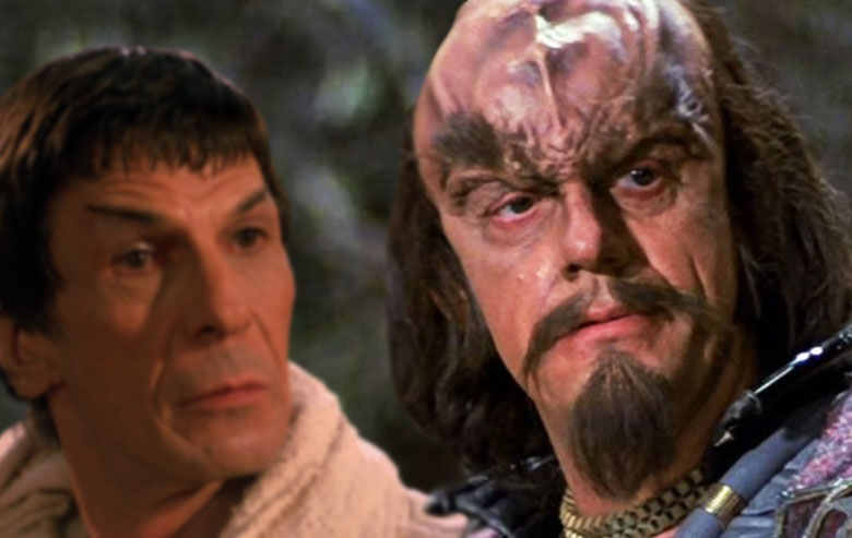 Leonard Nimoy as Spock and Christopher Lloyd as Kruge on ‘Star Trek III.’