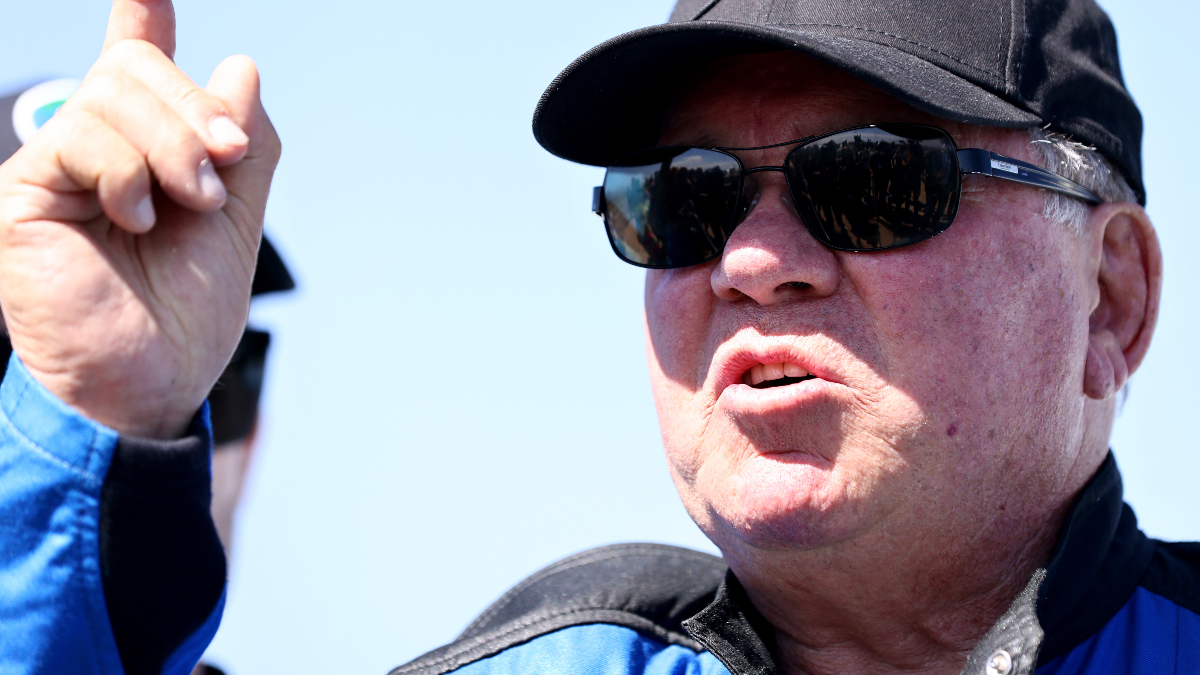 William Shatner speaks during a media availability on the landing pad of Blue Origin’s New Shepard after flying into space on October 13, 2021 near Van Horn, Texas