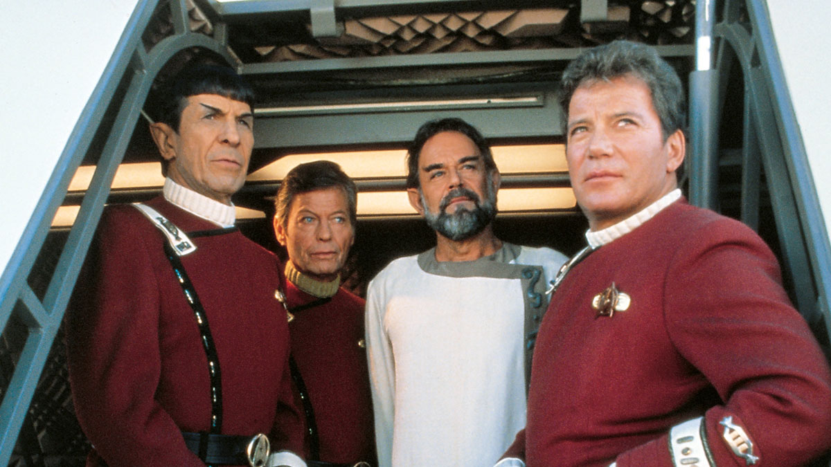 Leonard Nimoy, DeForest Kelley, Laurence Luckinbill, and William Shatner