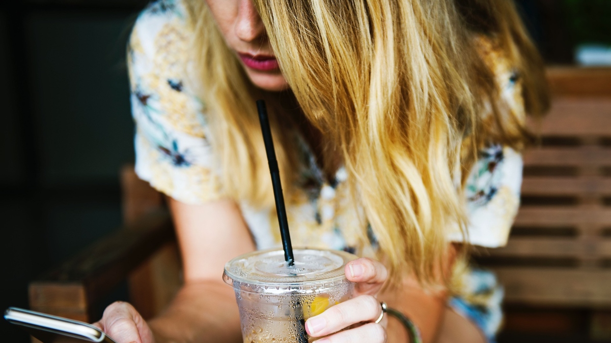 Blonde woman on phone