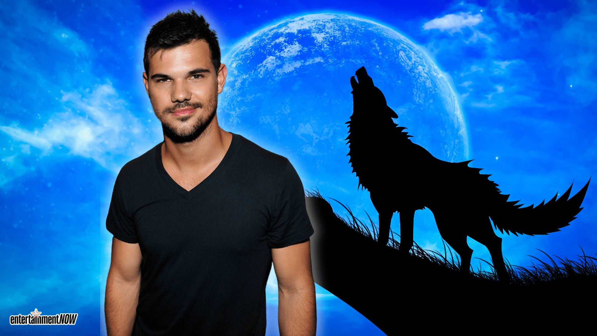 Taylor Lautner with Moon and Wolf Howling