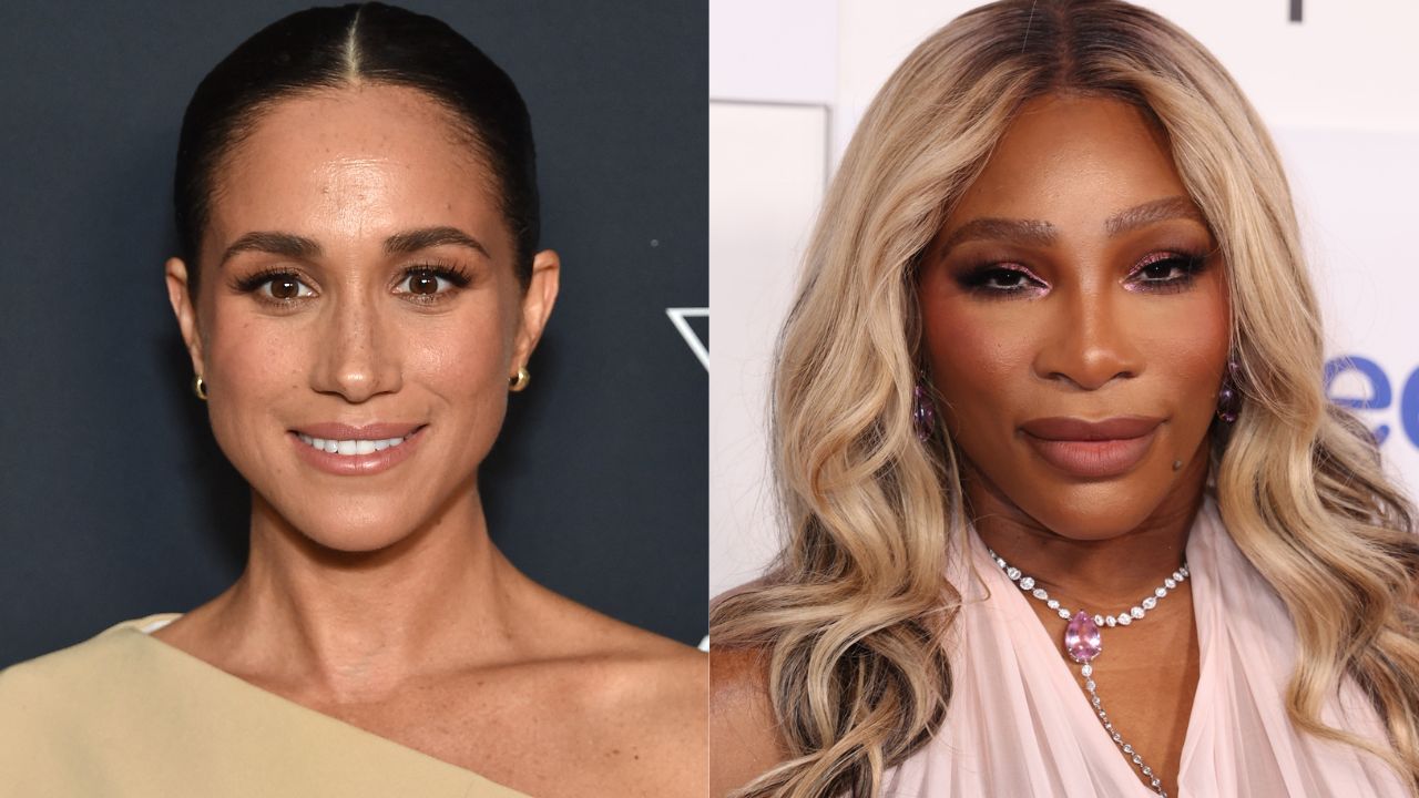 Side by side collage of Meghan Markle and Serena Williams