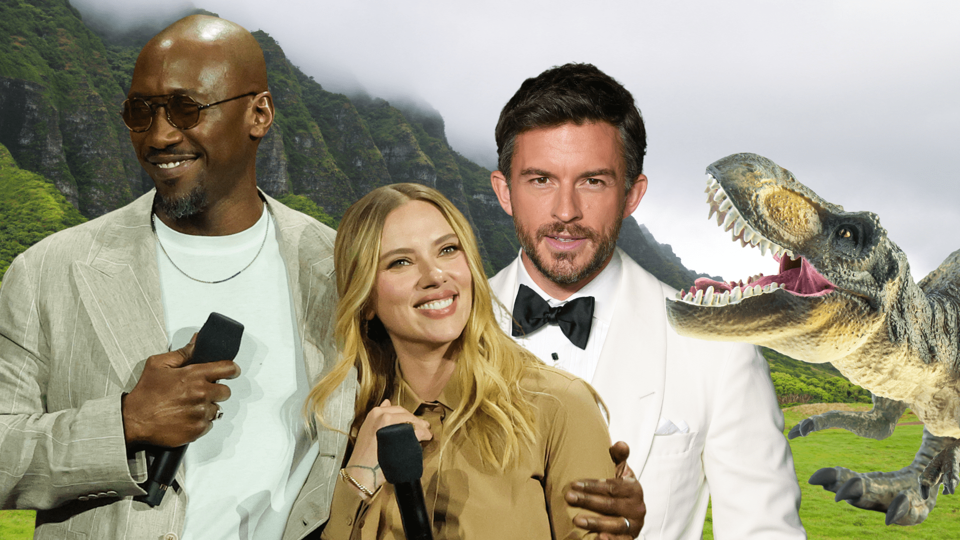 "Jurassic World Rebirth" stars Mahershala Ali, Scarlett Johansson, and Jonathan Bailey