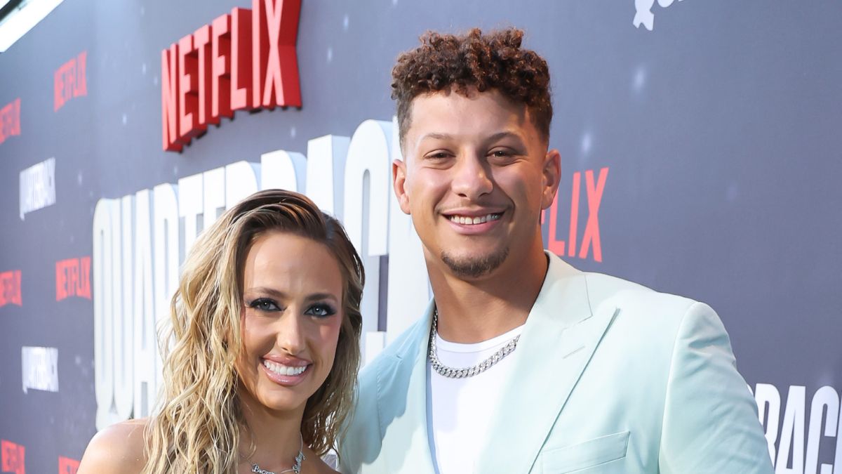 Brittany Mahomes and Patrick Mahomes attend the Netflix Premiere of "Quarterback" at Netflix Tudum Theater on July 11, 2023