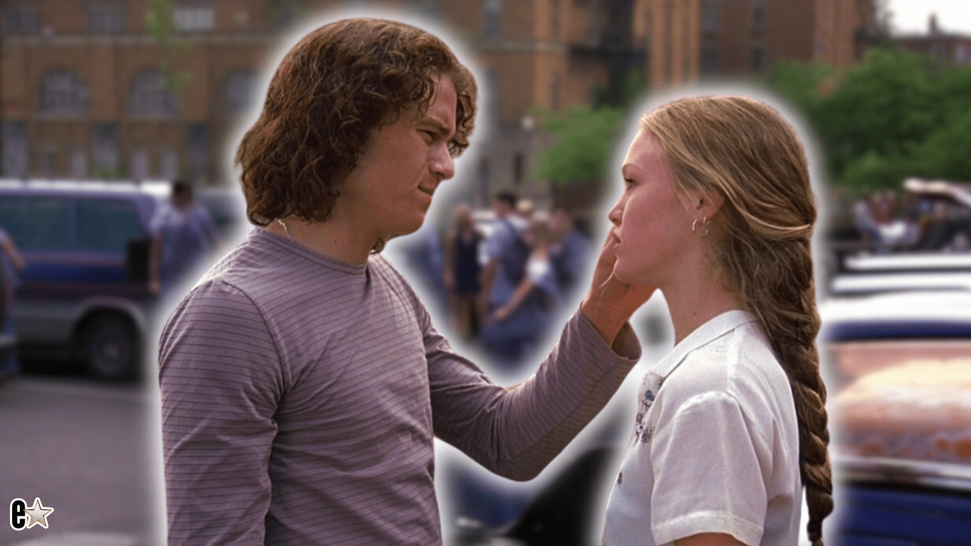 Heath Ledger and Julia Stiles in "10 Things I Hate About You" Final Scene