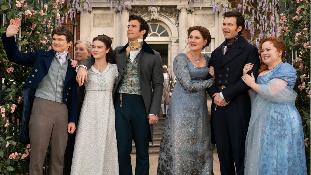 The Bridgerton family in an image from season 3