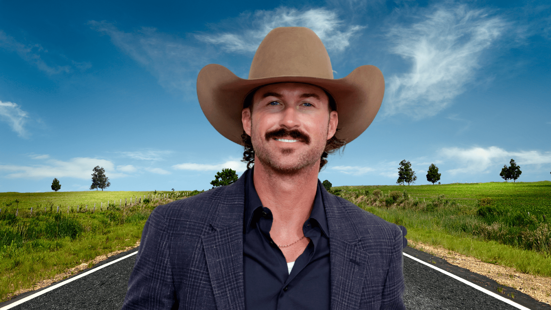 Riley Green posing in a cowboy hat